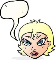freihändig gezeichnete Sprechblasenkarikatur wütendes weibliches Gesicht vektor