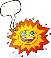 Fröhliche, freihändig gezeichnete Sprechblasen-Cartoon-Sonne vektor