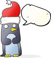 Freihändig gezeichneter Sprechblasen-Cartoon-Pinguin mit Weihnachtsmütze vektor