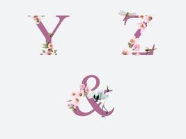 schönes alphabet mit handgezeichneter kirschblüte vektor