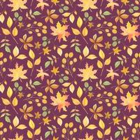 lila vektor sömlös mönster med vattenfärg gulning höst löv