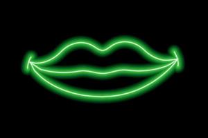 grön neon leende mun på en svart bakgrund. de kontur av de mun. kyss. illustration vektor