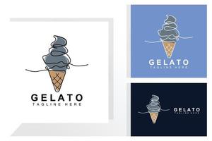 Eiscreme-Gelato-Logo-Design, süße weiche kalte Speisen, Produkte der Vektormarke vektor