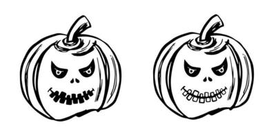 uppsättning av rolig och söt pumpor för de Semester halloween. pumpor med leende för design. vektor, illustration. vektor