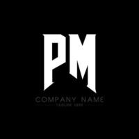 pm-Brief-Logo-Design. Anfangsbuchstaben des Logos von pm Gaming für Technologieunternehmen. Tech-Brief pm minimale Logo-Design-Vorlage. Uhr Briefdesign Vektor mit weißen und schwarzen Farben. pm