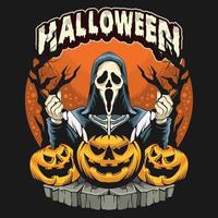 Schreigeist, Halloween-T-Shirt-Design, gruseliger Halloween-Illustrationshintergrund vektor