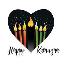 Kwanzaa-Banner. traditionelles afroamerikanisches ethnisches Feiertagsdesignkonzept mit einer brennenden Kerze im schwarzen Herzen. Vektor-Illustration. vektor