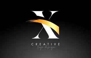 Logo-Design des goldenen Pinselbuchstaben x mit kreativem künstlerischem Pinselstrich und modernem Look-Vektor vektor