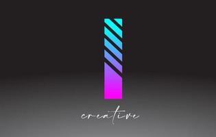 lila blå neon rader brev jag logotyp design med kreativ rader skära på halv av de brev vektor