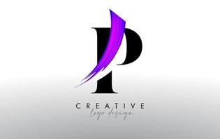 borsta brev p logotyp design med kreativ konstnärlig måla borsta stroke och modern se vektor