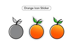 orangefarbener Aufkleber. orangefarbene Vektorsymbole. Obst bunte ClipArt. Schwarz-Weiß-Symbol. vektor