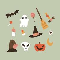 färgrik doodled halloween ikoner vektor