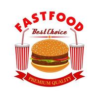 Cheeseburger und Sodagetränk für Fast-Food-Menü vektor