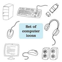 Vektorset mit Computersymbolen, Tastatur, Lautsprechern, Monitor, PC vektor