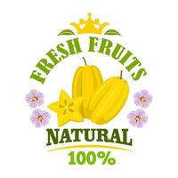 carambola frukt isolerat emblem med stjärnfrukt vektor