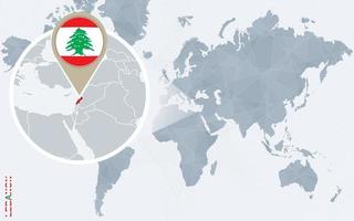 abstrakt blå värld Karta med förstorade Libanon. vektor
