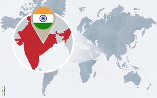 abstrakt blå värld Karta med förstorade Indien. vektor