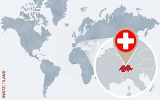 abstrakt blå värld Karta med förstorade schweiz. vektor