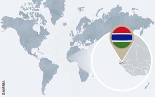 abstrakt blå värld Karta med förstorade gambia. vektor