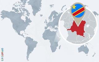 abstrakte blaue Weltkarte mit vergrößerter demokratischer Republik Kongo. vektor
