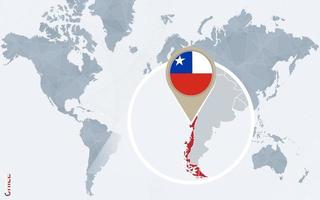abstrakt blå värld Karta med förstorade Chile. vektor