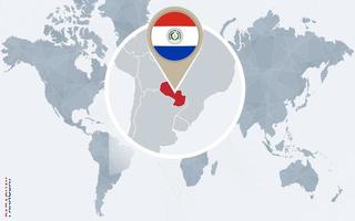 abstrakte blaue Weltkarte mit vergrößertem Paraguay. vektor