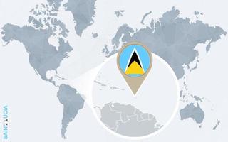 abstrakte blaue Weltkarte mit vergrößerter St. Lucia. vektor