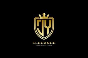 Initial jy elegantes Luxus-Monogramm-Logo oder Abzeichen-Vorlage mit Schriftrollen und Königskrone – perfekt für luxuriöse Branding-Projekte vektor