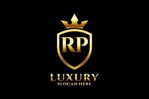 Initial rp elegantes Luxus-Monogramm-Logo oder Abzeichen-Vorlage mit Schriftrollen und königlicher Krone – perfekt für luxuriöse Branding-Projekte vektor