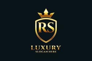 Initial rs elegantes Luxus-Monogramm-Logo oder Abzeichen-Vorlage mit Schriftrollen und Königskrone – perfekt für luxuriöse Branding-Projekte vektor