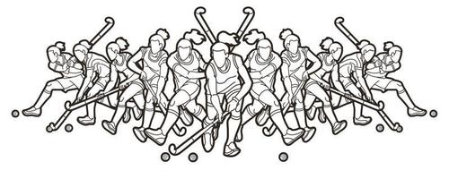 Gliederungsgruppe von Feldhockeysportlerinnen vektor