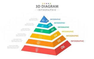 Infografik-Vorlage für Unternehmen. 6-stufiges Mindmap-Pyramidendiagramm mit Symbolthemen, Präsentationsvektor-Infografik.