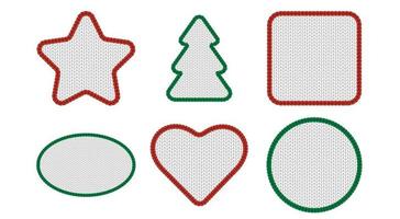 röd grön jul etiketter med sticka bakgrund och gräns. hälsning kort mall för xmas festlig. vinter- plåster vektor