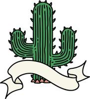 traditionelles Tattoo mit Banner eines Kaktus vektor