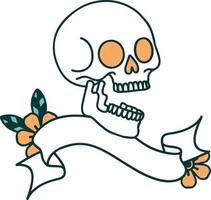 Traditionelles Tattoo mit Banner eines Totenkopfes vektor