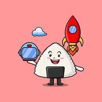 söt tecknad serie ris japansk sushi som astronaut vektor
