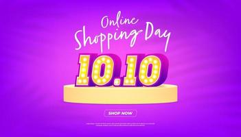 10.10 affisch eller flygbladdesign online shoppingdag försäljning. global shoppingvärldsdagförsäljning på färgstark bakgrund. 10.10 galna försäljningar online. vektor