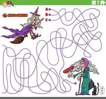 Labyrinth-Spiel mit Cartoon-Hexen zur Halloween-Zeit vektor