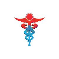 caduceus medicinsk logotyp vektor design. medicinsk caduceus ikon symbol, isolerat på vit bakgrund, vektor illustration.