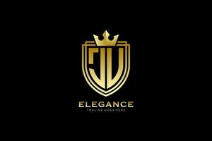 initial ju elegantes luxus-monogramm-logo oder abzeichenvorlage mit schriftrollen und königskrone - perfekt für luxuriöse branding-projekte vektor