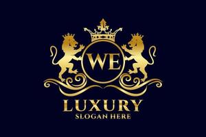 Anfangsbuchstabe wir Lion Royal Luxury Logo-Vorlage in Vektorgrafiken für luxuriöse Branding-Projekte und andere Vektorillustrationen. vektor