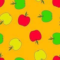 Nahtloses Muster mit Äpfeln auf orangefarbenem Hintergrund. herbstmuster mit obst.roter, grüner, gelber apfel.heller druck für stoff vektor
