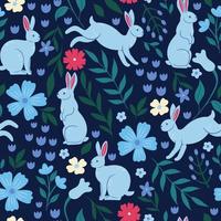 sömlös mönster med kaniner och blommor. vektor grafik.