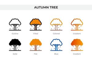 Herbstbaum-Symbol in anderen Stilen. Herbstbaum-Vektorsymbole, die in Umrissen, soliden, farbigen, gefüllten, Farbverläufen und flachen Stilen entworfen wurden. Symbol, Logoabbildung. Vektor-Illustration vektor