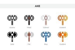 Axt-Symbol in verschiedenen Stilen. Axt-Vektorsymbole in Umrissen, soliden, farbigen, gefüllten, Farbverläufen und flachen Stilen. Symbol, Logoabbildung. Vektor-Illustration vektor