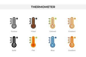 Thermometer-Symbol in verschiedenen Stilen. Thermometer-Vektorsymbole in Umrissen, soliden, farbigen, gefüllten, Farbverläufen und flachen Stilen. Symbol, Logoabbildung. Vektor-Illustration vektor