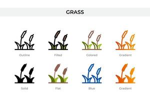 Gras-Symbol in verschiedenen Stilen. Grasvektorsymbole, die in Umrissen, soliden, farbigen, gefüllten, Farbverläufen und flachen Stilen entworfen wurden. Symbol, Logoabbildung. Vektor-Illustration vektor