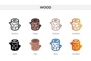 Holzikone in verschiedenen Stilen. Holzvektorsymbole in Umrissen, soliden, farbigen, gefüllten, Farbverläufen und flachen Stilen. Symbol, Logoabbildung. Vektor-Illustration vektor