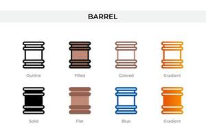 Barrel-Symbol in anderen Stilen. Barrel-Vektorsymbole in Umrissen, soliden, farbigen, gefüllten, Farbverläufen und flachen Stilen. Symbol, Logoabbildung. Vektor-Illustration vektor