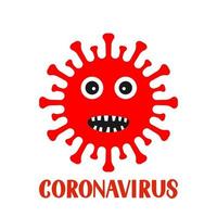 Corona-Virus-Zeichentrickfigur und -Schriftzug isoliert auf weißem Hintergrund. Erreger respiratorisches Coronavirus covid. Vektorvorlage für Typografie-Poster, Banner, Flyer usw. vektor